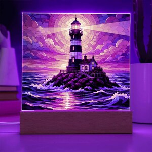 Lighthouse LED Night Light, Coastal Home Decor Gift, Nautical Acrylic Lamp, Beach House Decor Bild 15