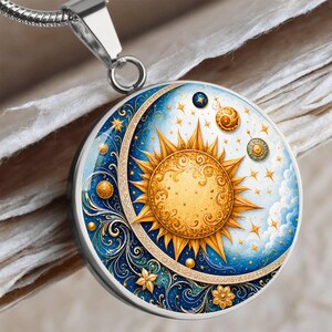 Sun Moon Necklace, Solar Eclipse Necklace, Gold sun necklace, Birthday Gift For Her, Engraved Necklace Luxury Necklace (Silver)