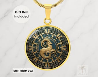 Capricorn Zodiac Necklace, Gold Horoscope  Circle Pendant for Capricorn Sign, Astrology Jewelry