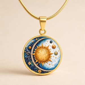 Sun Moon Necklace, Solar Eclipse Necklace, Gold sun necklace, Birthday Gift For Her, Engraved Necklace image 6