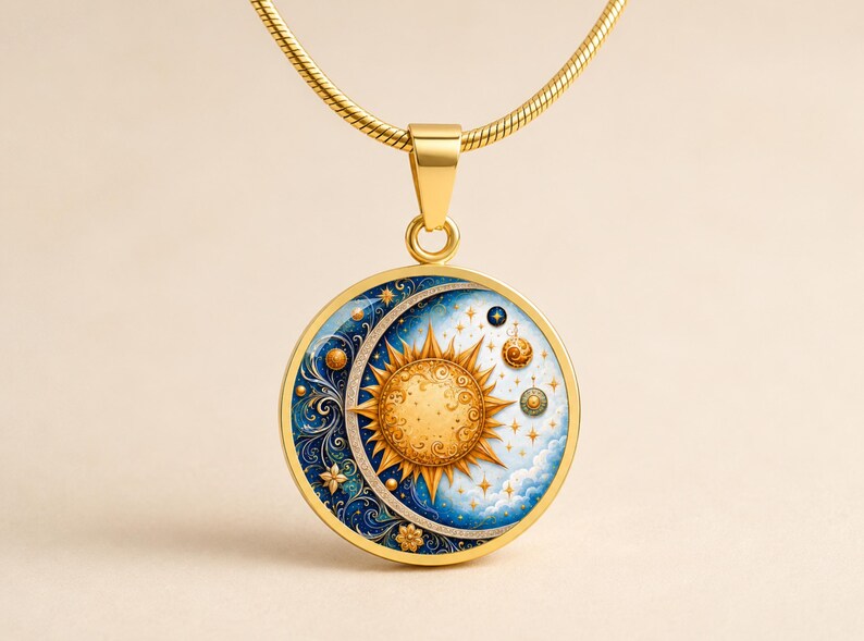 Sun Moon Necklace, Solar Eclipse Necklace, Gold sun necklace, Birthday Gift For Her, Engraved Necklace image 6