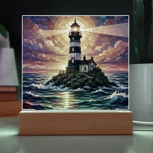Lighthouse LED Night Light, Coastal Home Decor Gift, Nautical Acrylic Lamp, Beach House Decor Bild 18