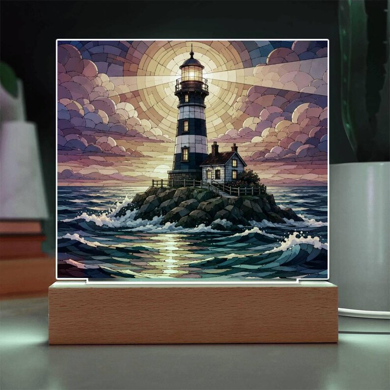Lighthouse LED Night Light, Coastal Home Decor Gift, Nautical Acrylic Lamp, Beach House Decor Bild 18