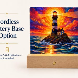 Lighthouse LED Night Light, Coastal Home Decor Gift, Nautical Acrylic Lamp, Beach House Decor Battery Powered LED