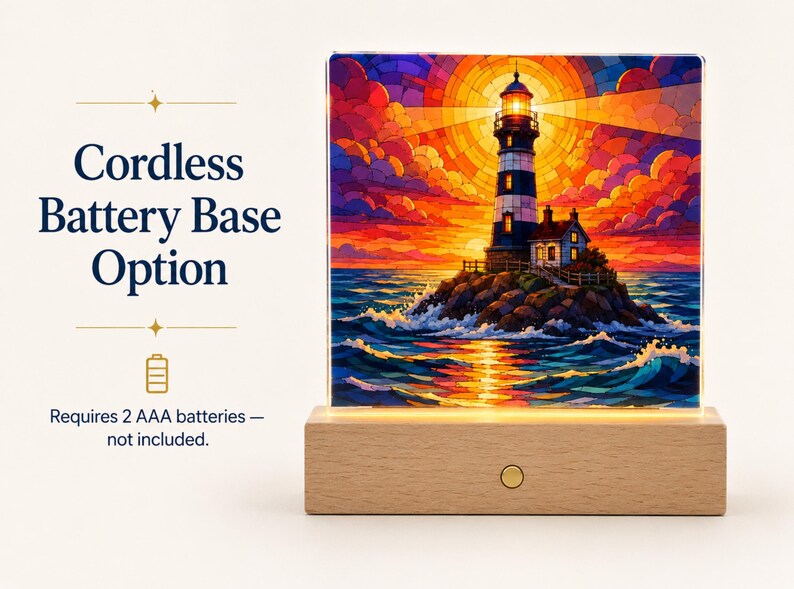 Lighthouse LED Night Light, Coastal Home Decor Gift, Nautical Acrylic Lamp, Beach House Decor Battery Powered LED