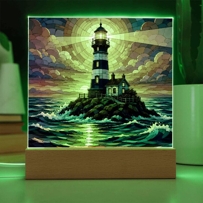 Lighthouse LED Night Light, Coastal Home Decor Gift, Nautical Acrylic Lamp, Beach House Decor Bild 19