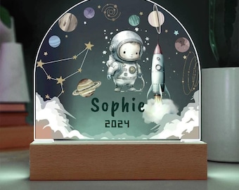 Personalized Astronaut Rocket Night Light: Acrylic Nursery Decor Plaque