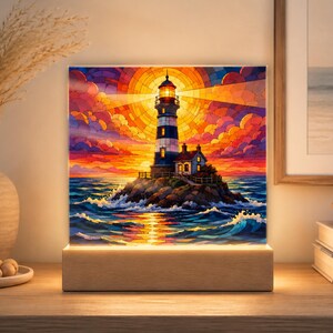 Lighthouse LED Night Light, Coastal Home Decor Gift, Nautical Acrylic Lamp, Beach House Decor Bild 5