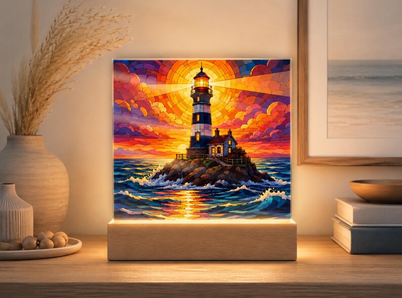 Lighthouse LED Night Light, Coastal Home Decor Gift, Nautical Acrylic Lamp, Beach House Decor Bild 5