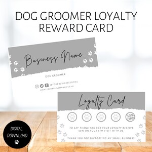 Dog Groomer Loyalty Customer Reward Card, INSTANT DOWNLOAD, modern neutral paw print, DIY Personable printable, Stamp Pet Themed, Aesthetic
