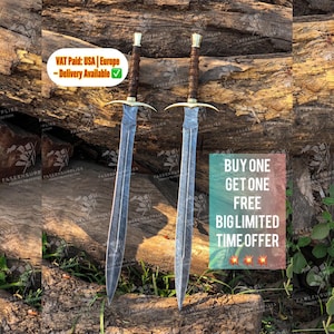 BUY ONE Get TWO Limited Time Offer Hand Forged Damascus Steel Viking Sword, Full Tang Medieval Replica, Collector Piece, Unique Gift for Him