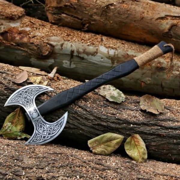 Double Headed Viking Axe, Bearded Axe Hand Forged Steel Double Blade Viking Axe Gift For Him, Christmas Gift