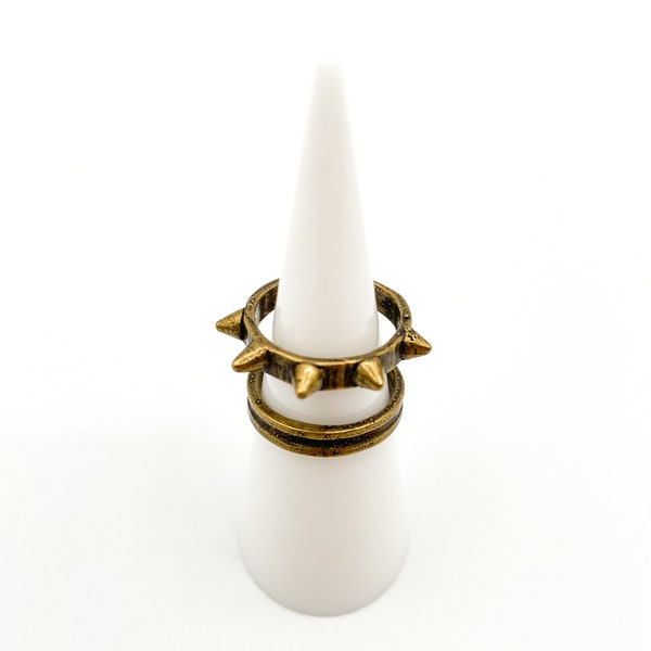 Bronze Finished Solid Brass Double Banded Spiked Adjustable Ring