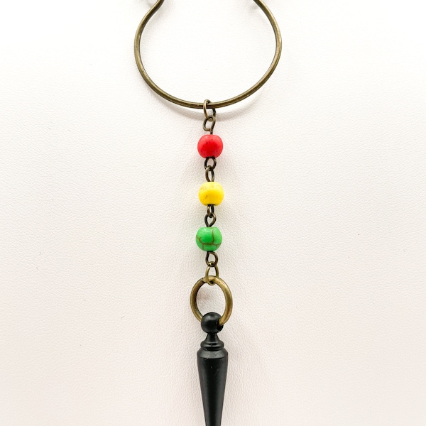 Reggae Red, Yellow, Green Stone Beaded Bronze Statment Necklace with Black Finish Solid Brass Spike