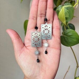 Celestial Tarot Card Earrings-Tarot Cards-Stainless Steel-Witchy Earrings-Dangling Earrings-Sun and Moon