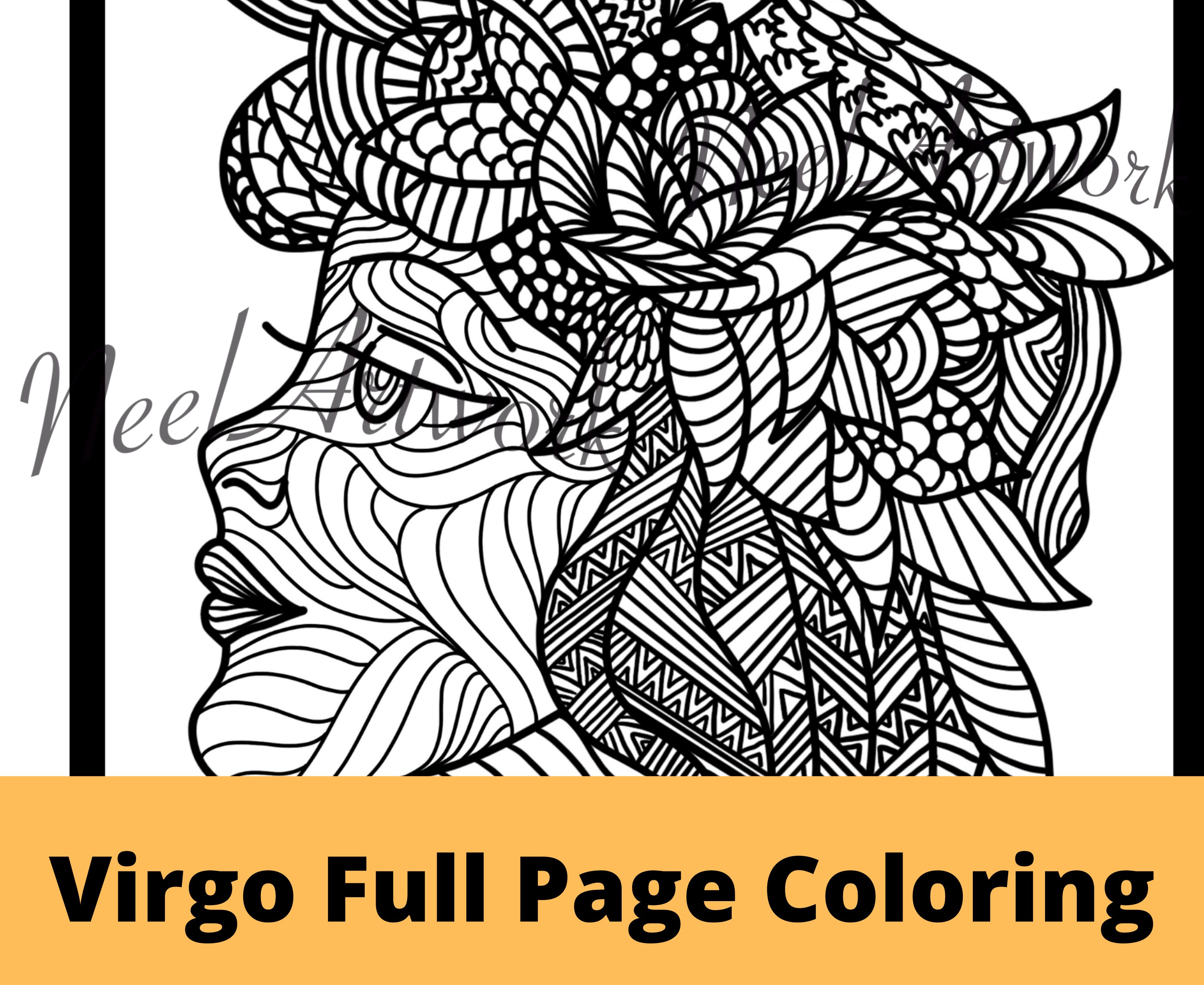 Virgo Zodiac Sign Coloring Page Full Page Intricate Coloring | Etsy