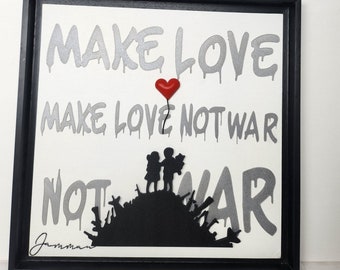 Tableau inspiration Banksy Love Not War imprimé en 3D sur toile