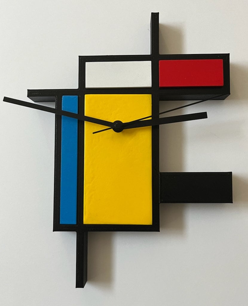 Horloge Murale à La Manière de Piet Mondrian Imprimée en 3D