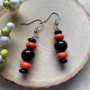 Orange and Black Glass and Stone Earrings