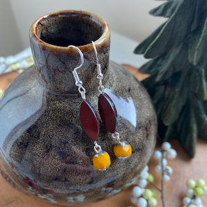 Burgundy/Maroon and gold earrings with silver plated accents