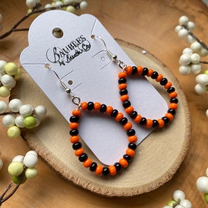Orange and Black Round Glass Seed Bead Earrings