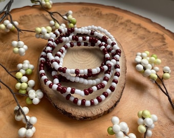 Dark Red/Burgundy and White Seed Bead Bracelet Stack