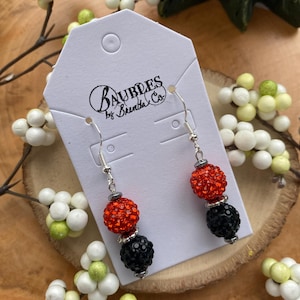Black and orange rhinestone earrings with silver plated accents - Perfect fan accent wear
