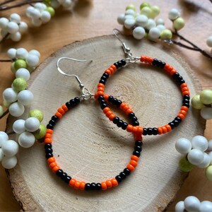 Orange and Black Round Glass Seed Bead Earrings
