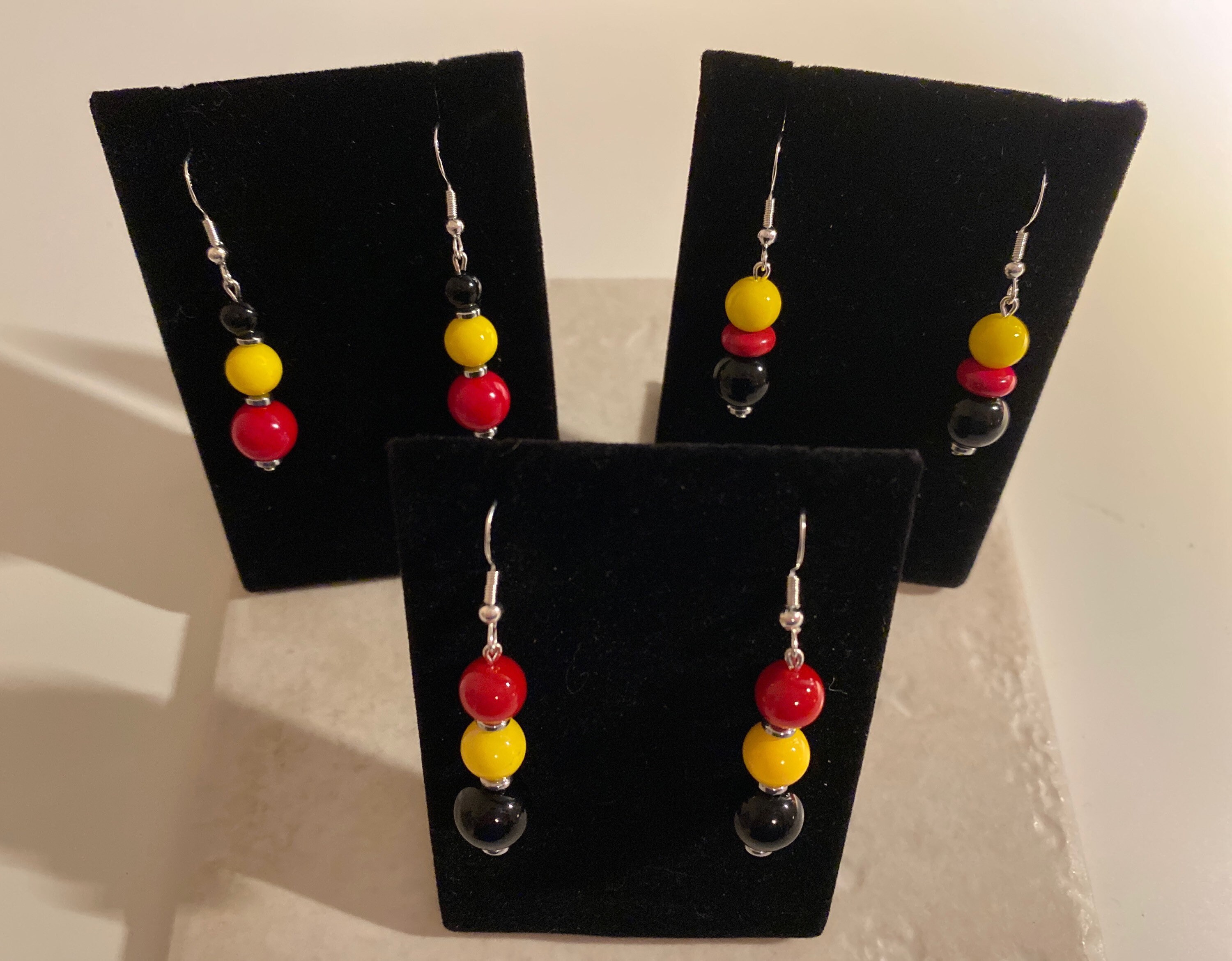 Red, Yellow and Black Earrings With Metal Accents - Etsy