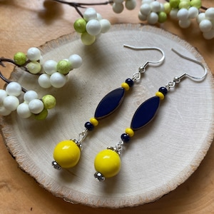 Maize and blue earrings with silver plated accents