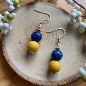 Maize and blue earrings with silver plated accents