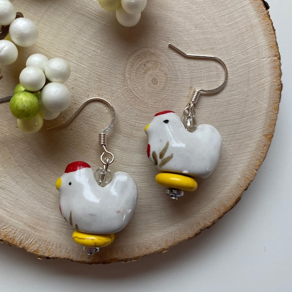 Chicken or hen earrings