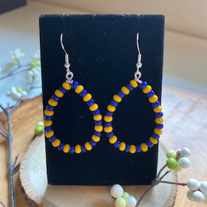 Maize and Blue Teardrop Seed Bead Earrings