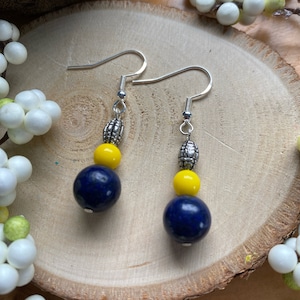 Maize and blue earrings with pewter accent