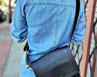 Black Leather Satchel - Natural Vegetable Tan - Handmade Leather Bag - Vintage Inspired - Crossbody - Leather Shoulder Bag - Made In USA