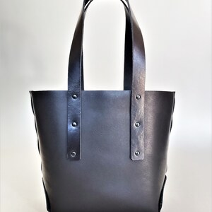 SMALL Black Leather Tote Bag Handmade Leather Bag Vintage Inspired Handcrafted Tote Bag VegTan Leather Tote Made In US image 6