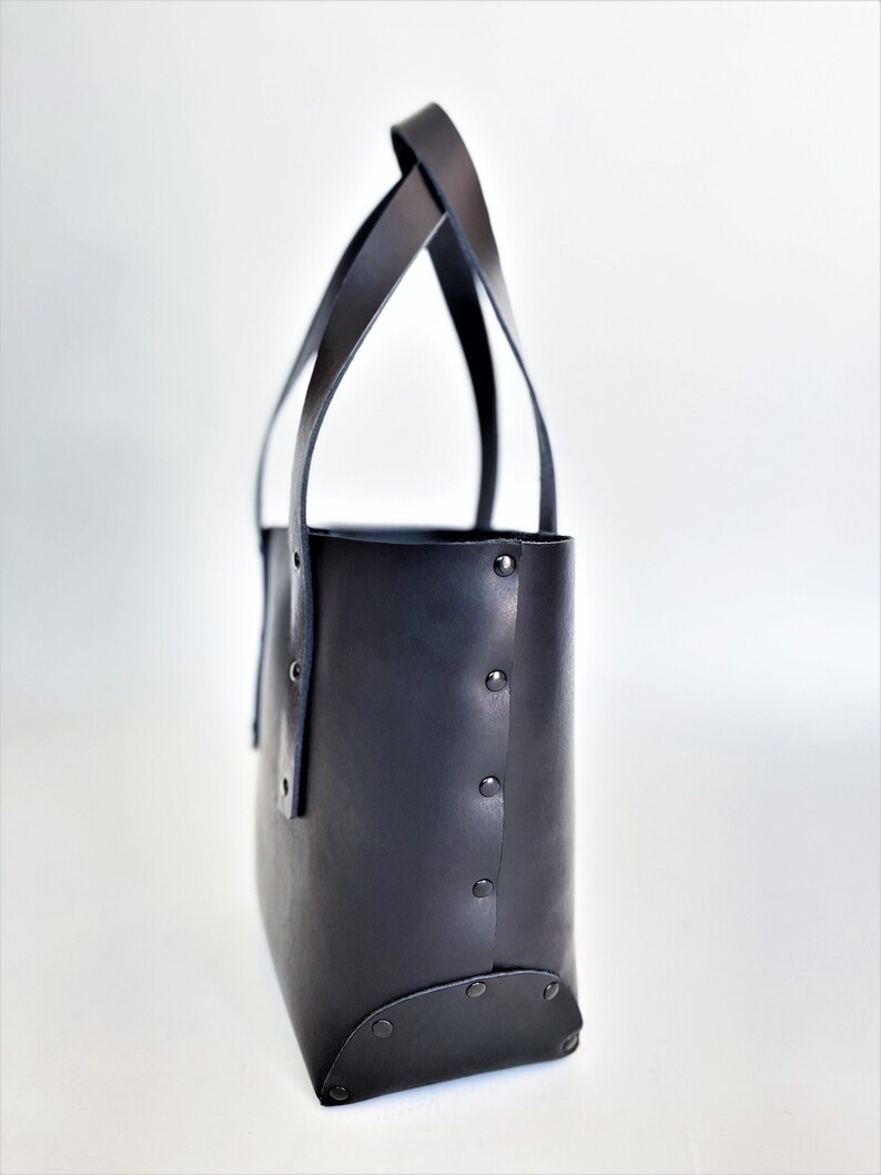 SMALL Black Leather Tote Bag Handmade Leather Bag Etsy