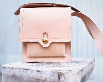 Leather Satchel - Natural Vegetable Tan - Handmade Leather Bag - Vintage Inspired - Crossbody - Leather Shoulder Bag - Made In USA