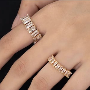 Tennis Brilliant Baguette Ring Gold Silver Platinum Plated Delicate Ring, Cubic Zirconia, Dainty Ring, Minimalist Ring, Stacking Ring