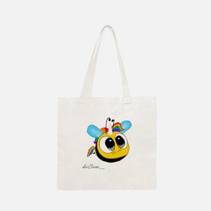 Sac en coton abeille licorne coloré, sac shopping imprimé, auto-dessiné fait main, tote bag cadeau arc-en-ciel, petit quelque chose de doux