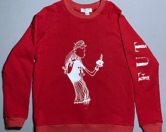 Coffee Lover Sweatshirt for Girls-Red Organic Cotton Kids Pullover, Eco Friendly Gift
