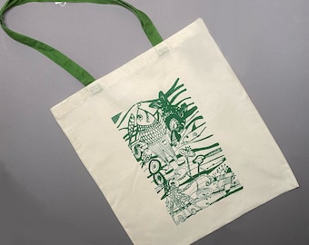 Printed Cotton Tote Bag: Handmade Reusable Canvas Shoulder Bag