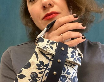 Handmade Linen Phone Bag: Botanical Silkscreen Print, Leather Strap