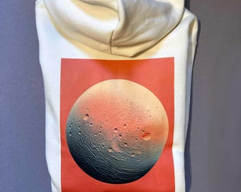 Minimalist Moon Print Hoodie-Organic Cotton Ecru Unisex Hoodie, Eco Friendly