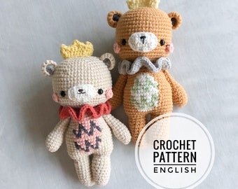 Daro le prince ours - Modèle de crochet numérique Amigurumi pour débutants - Anglais