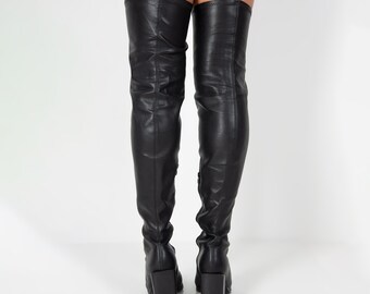 Black thigh high boots 2 inch heel sales