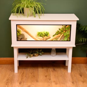 Modern White Reptile Vivarium / Tortoise Table with Low Stand - 1m Wide (Between 3-4ft) - Sliding Doors & Hinge Lid -LED Light Included