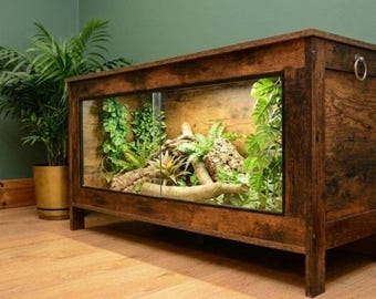 Dark Wood Vivarium / Tortoise House - Hinged Lid + Glass Doors - 1m (Between 3-4ft) - LED Light Included
