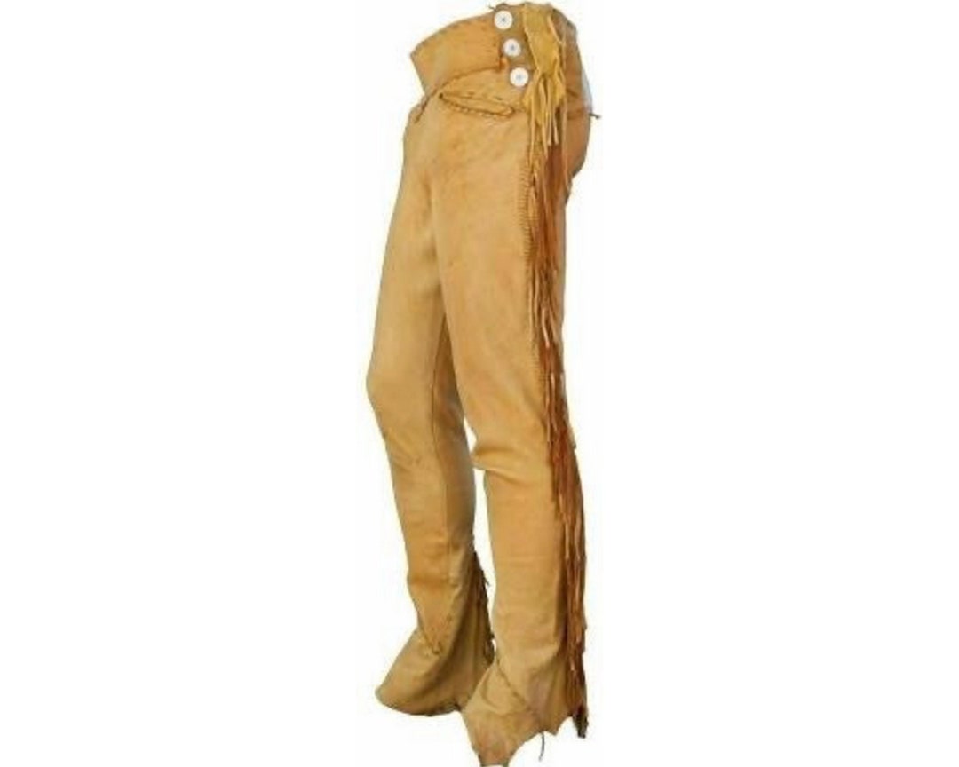 Mens Leather Buckskin Bead Suede Pant Trouser Jeans Yellow Etsy