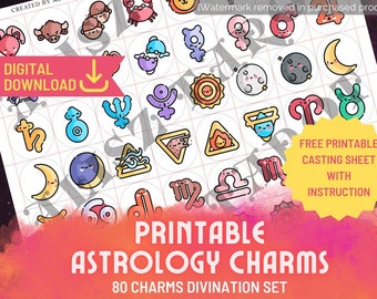 Printable Astrology Charm Divination Fortune Telling Set - casting sheet personal charm reading oracle download PDF digital instant